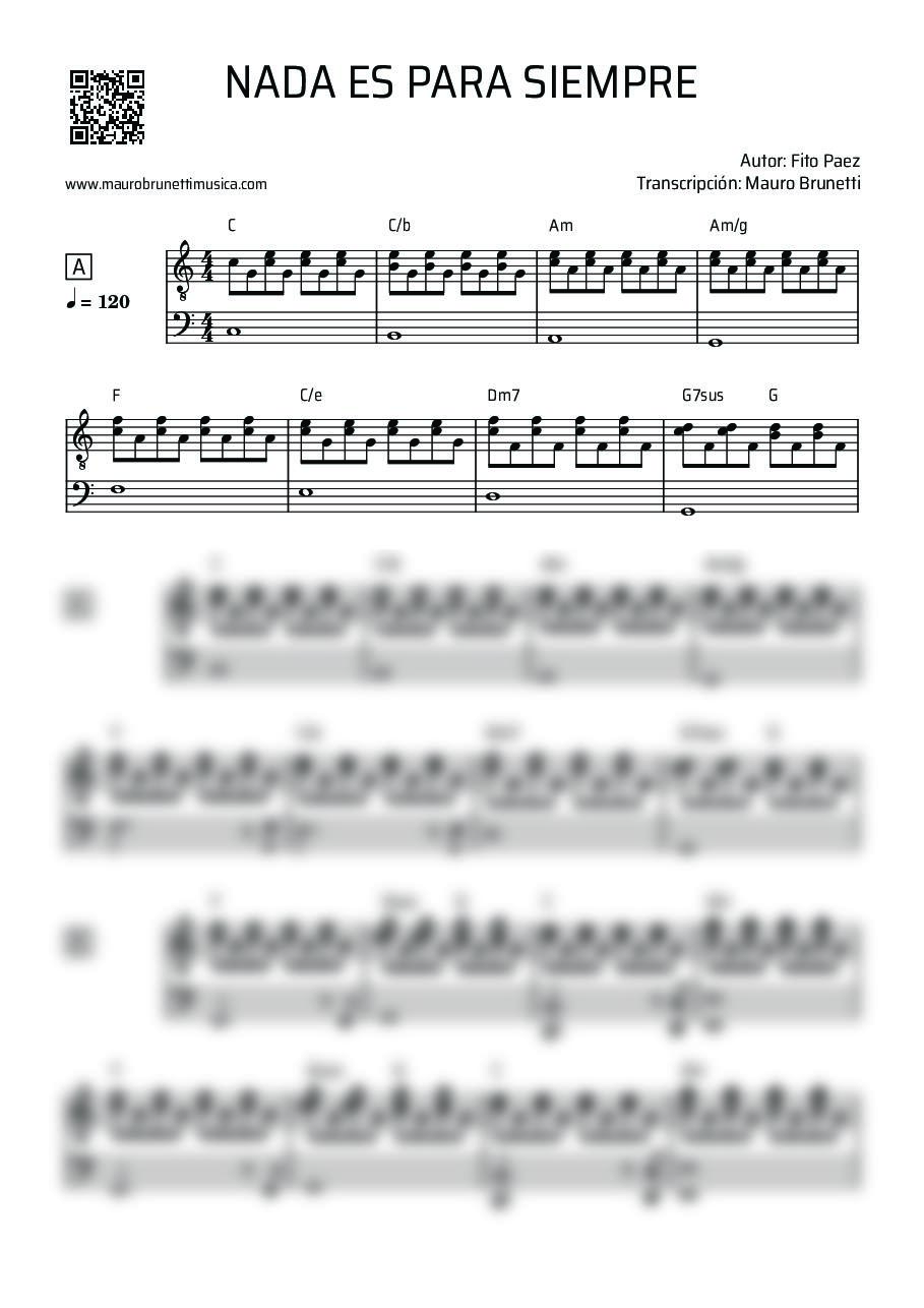 Primera página de la partitura de Nada es para siempre