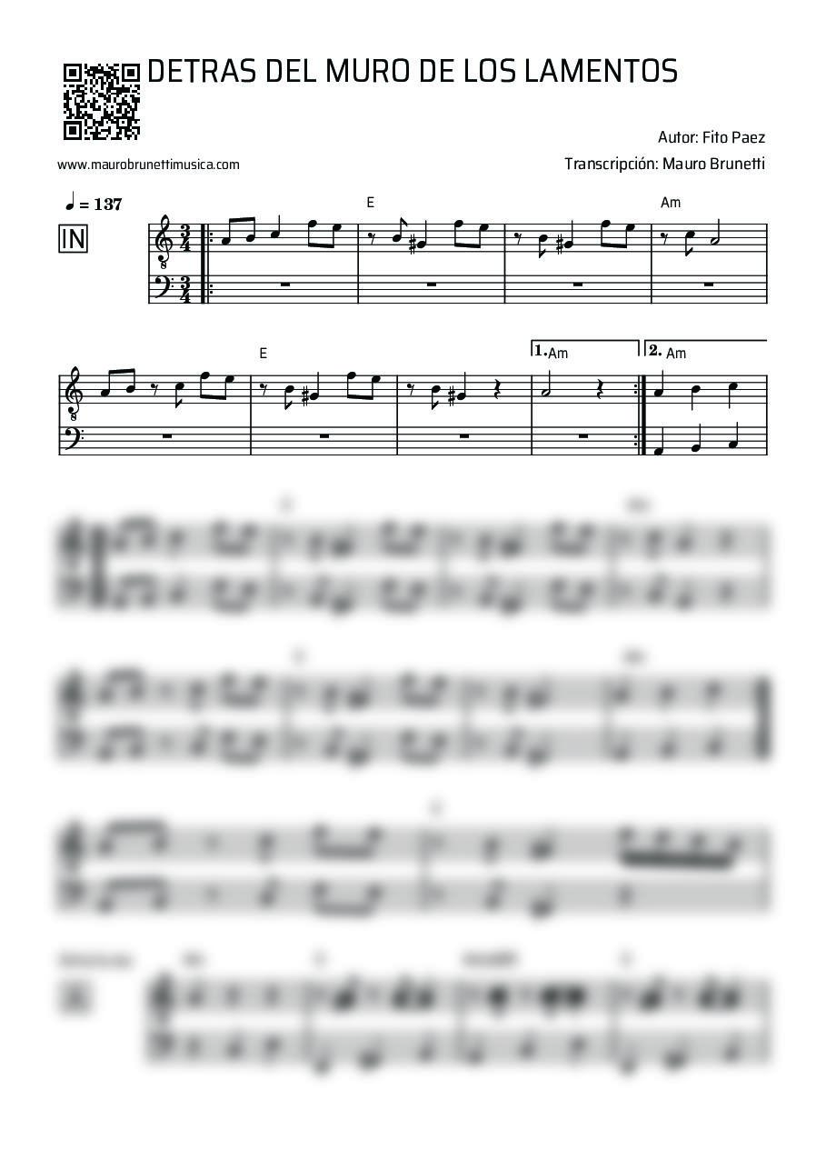 Primera página de la partitura de Detrás del muro de los lamentos